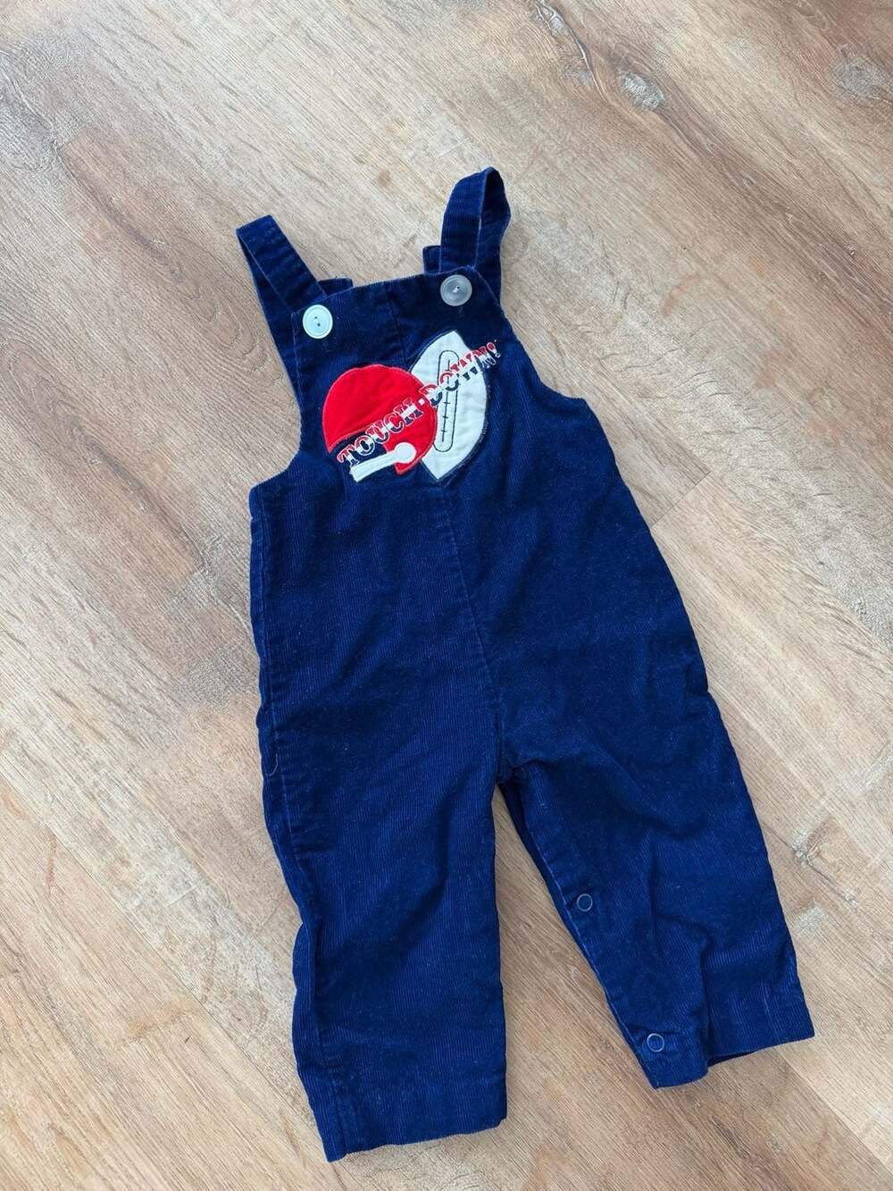 Vintage Boys Blue CorduroyFootball Overalls “Touch Down” size 12 months.